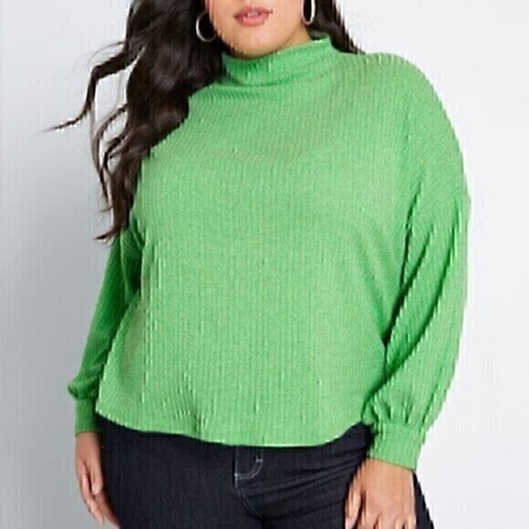 NEW NWT MODCLOTH Plus Size Casual Truth Mock Neck Top Solid Green Long Sleeve 4X - Picture 1 of 12